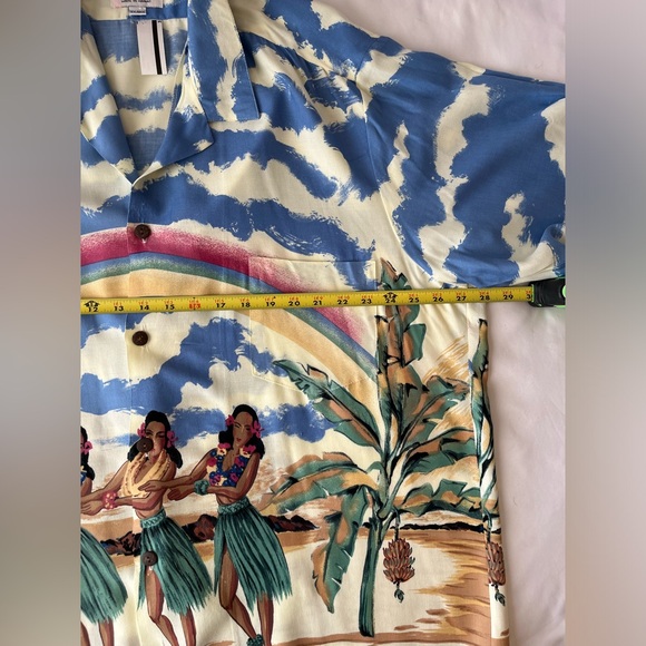 Vtg NWT Palm Bay Hawaiian Rainbow Hula Girls Aloha Rayon Shirt Size XXL Sky SS - Picture 8 of 12